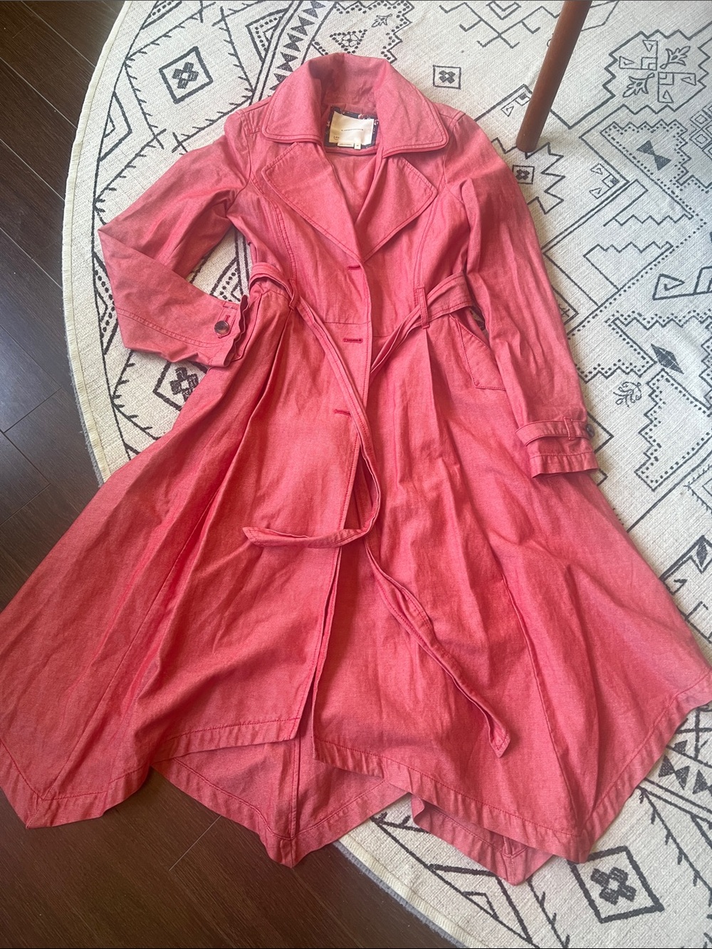 Anthropologie Women's Coral Trench Jacket with Tie Waist